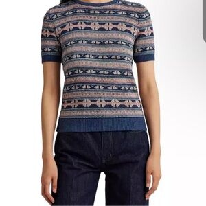 Lauren Ralph Lauren Geo Stripe Short Sleeve Sweater black label size M EUC